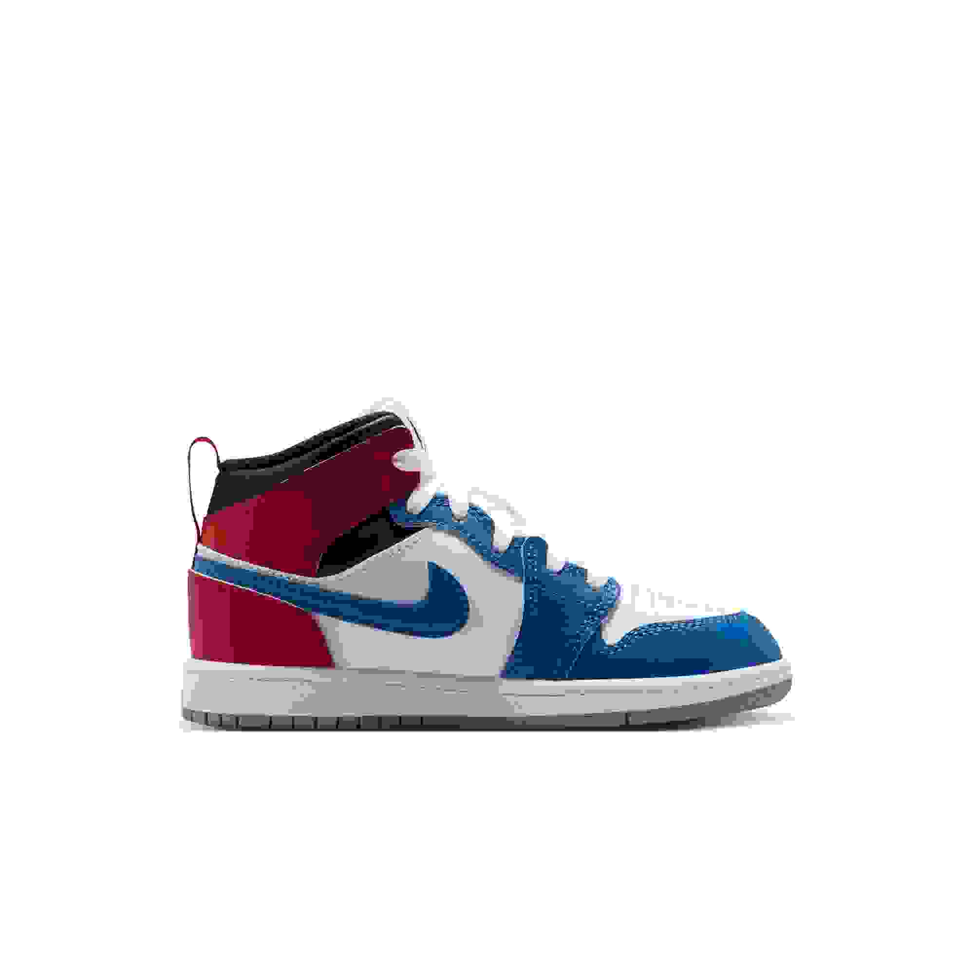 Jordan 1 Mid Preschool Boys' "True Blue/Summit White/Varsity Red/Black" Shoe